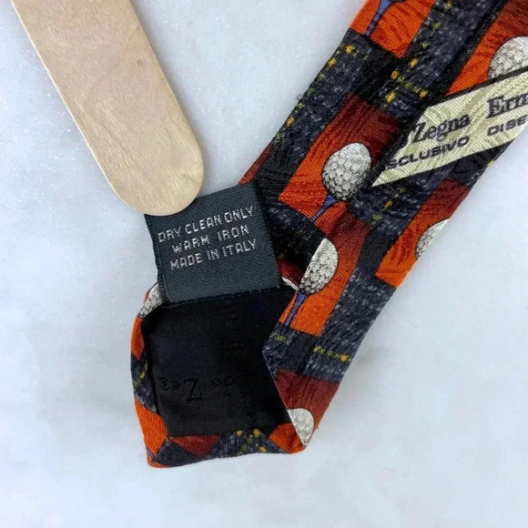 Ermenegildo Zegna 100% Silk Disegno Esclusivo Golf Theme Men Tie, Made in Italy - Picture 5 of 9